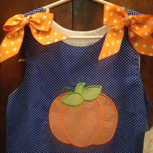 NWT Smocked Auctions Blue Polka Dot Pumpkin dress!